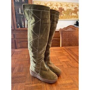 KORS MICHAEL KORS MADE IN ITALY TALL SUEDE SHERPA LINED FOLD OVER BOOTS GREEN 6